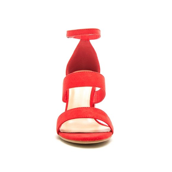 Red Triple Band Ankle Strap Heels - Picture 4 of 4